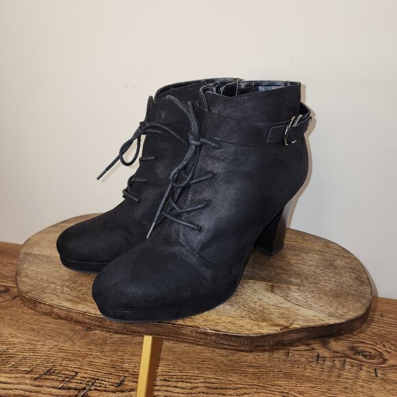 A.N.A. Fenwick Lace-Up Ankle Black Boots, Memory Foam Faux Suede - Picture 1 of 8
